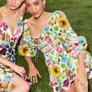 NWT Alice + Olivia | Crawford Eyelet Smocked Long Sleeve Cotton Minidress | 12